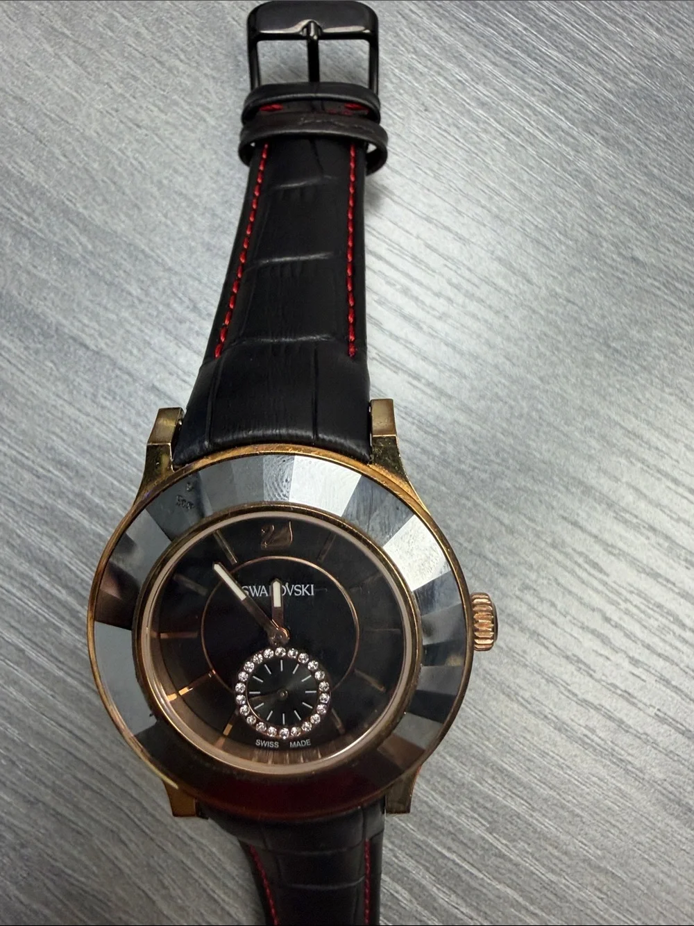 Swarovski Black and Rose Gold Women's Crystal-Accent Watch